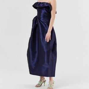 Kika Vargas Navy Gail Strapless Gown